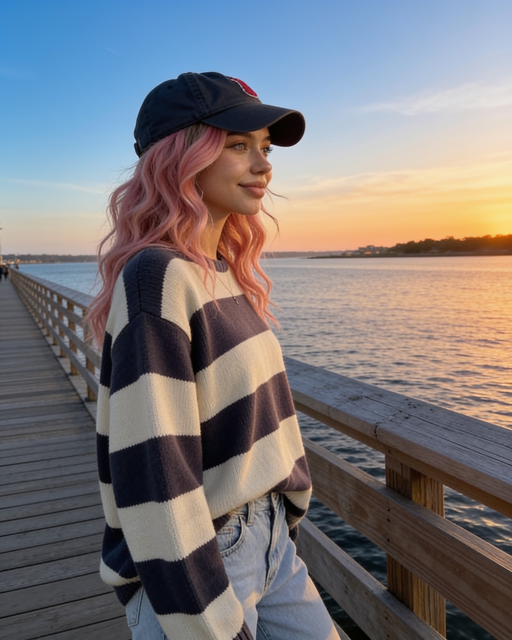Ivanka walking by the water at sunset